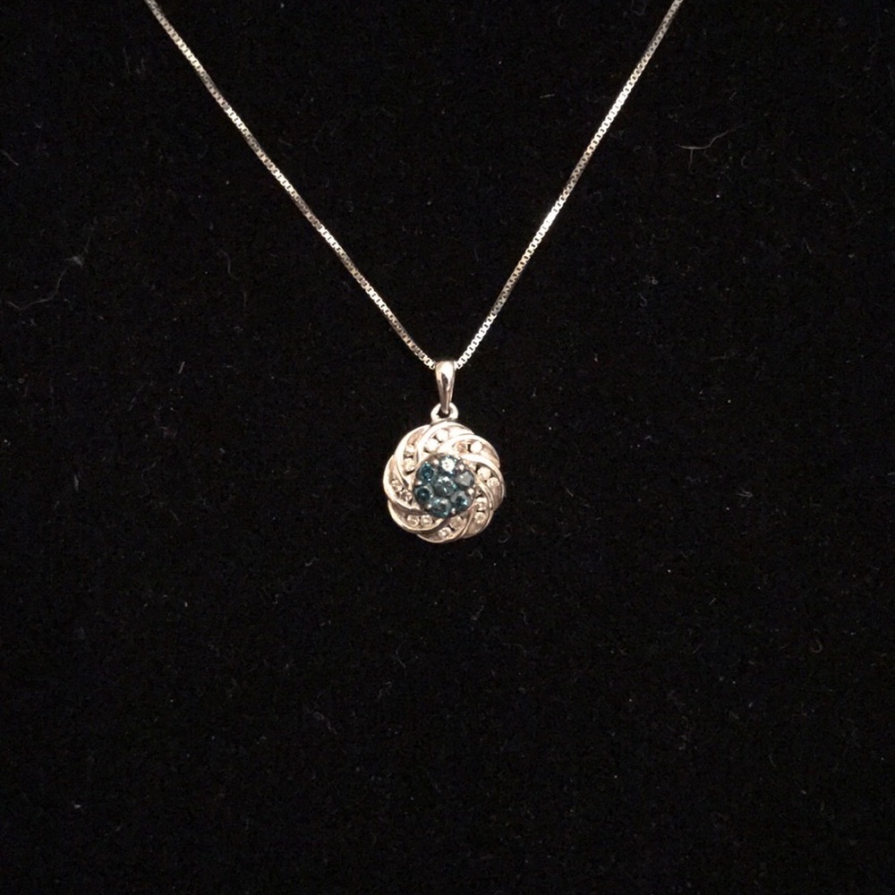 Blue & White Diamond Silver Pendant